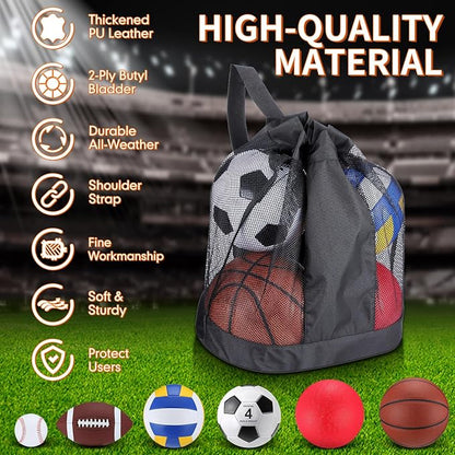 Leyndo 18 Pcs Sports Ball Set for Kids, Official Size Basketball Football Soccer Ball Playground