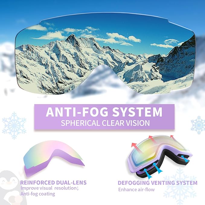 Freela Kids Ski Snowboard Goggles for Toddler(3-14) Youth Anti Fog Anti UV Goggles Girls Boys Snow