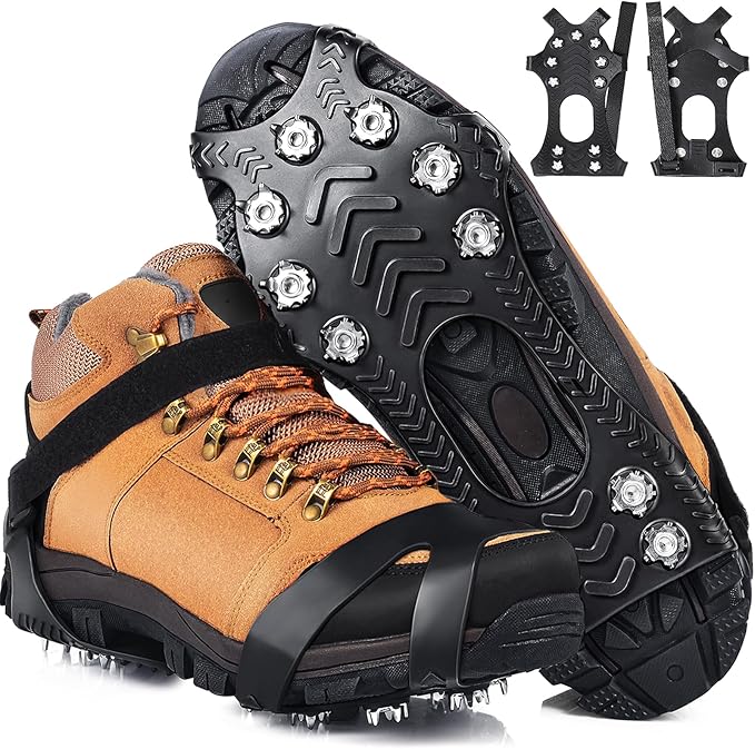 Ice Cleats Crampons for Shoes and Boots, Stainless Steel Ice Grippers Spikes Grips Traction for
