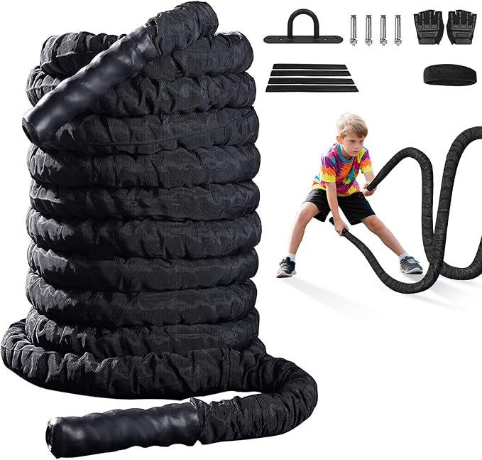 Battle Rope 1/1.26/1.5/2 Inch Diameter,Pink 30FT/40FT/50FT Exercise Workout Ropes for Home Gym
