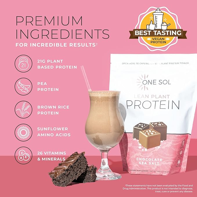 One Sol Lean Plant-Based Protein Powder, Pea & Brown Rice Protein, Low Carb, Vegan Friendly
