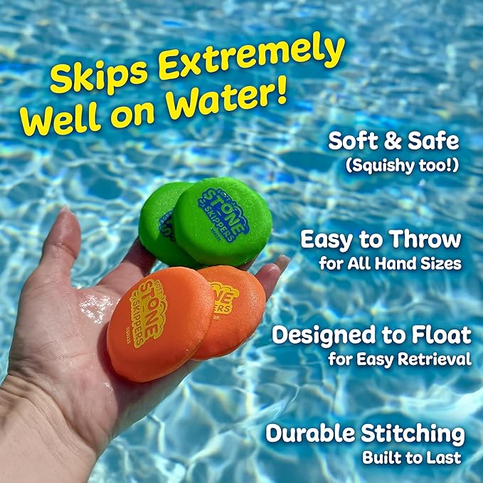 Soft Stone Skippers Game – Fun Pool Toys for Kids All Ages - 4 Pack Water Skipping Discs Set – Best