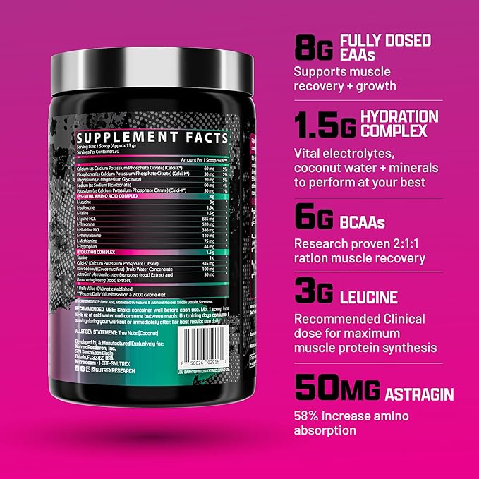 Nutrex Research EAA Hydration | EAAs + BCAA Powder | Muscle Recovery, Strength, Muscle Building