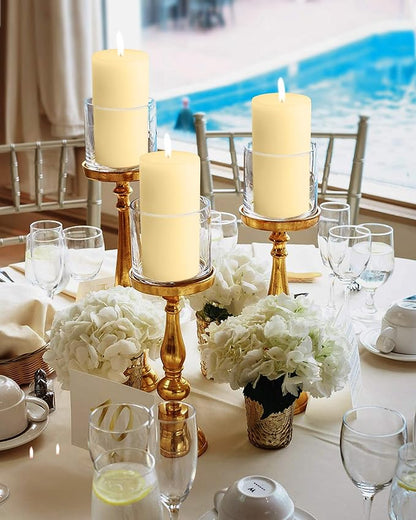 Mottled Pillar Candles by Bask - Set of 6-3" x 6" Dripless Unscented Candles in Ivory for Home