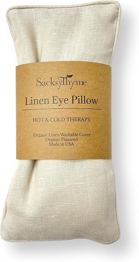 Organic Linen Eye Pillow - Lavender & Flaxseed for Relaxation, Yoga, Stress Relief - Microwavable