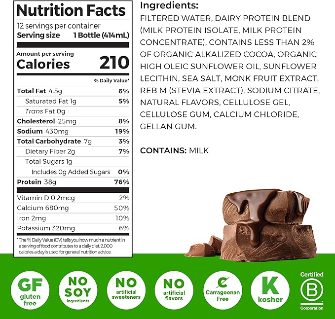 Orgain 38g High Protein Shake, Dairy Isolate Protein Milk, Chocolate Fudge, 6g BCAAs, 1g Sugar Per