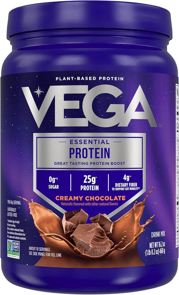 Vega Original Essential Protein - 25g Plant-Based Protein, Creamy Chocolate, 10 Servings, Vegan