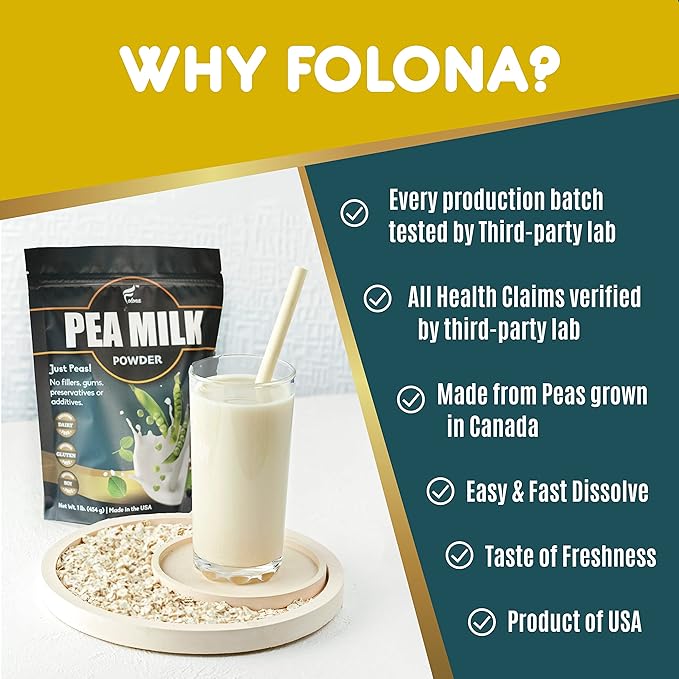 Folona Unsweetened Pea Milk Powder, Sugar Free Non-dairy Coffee Creamer. Perfect for Tea, Smothie