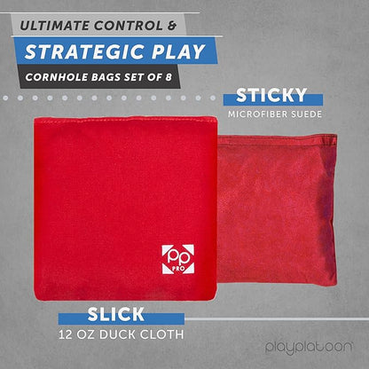Professional Cornhole Bags - Set of 8 Regulation All Weather Double Sided - Sticky Side/Slick Side