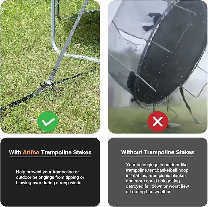 Trampoline Stakes Heavy Duty Strong and Galvanized Steel Corkscrew High Wind Anchor Kit for