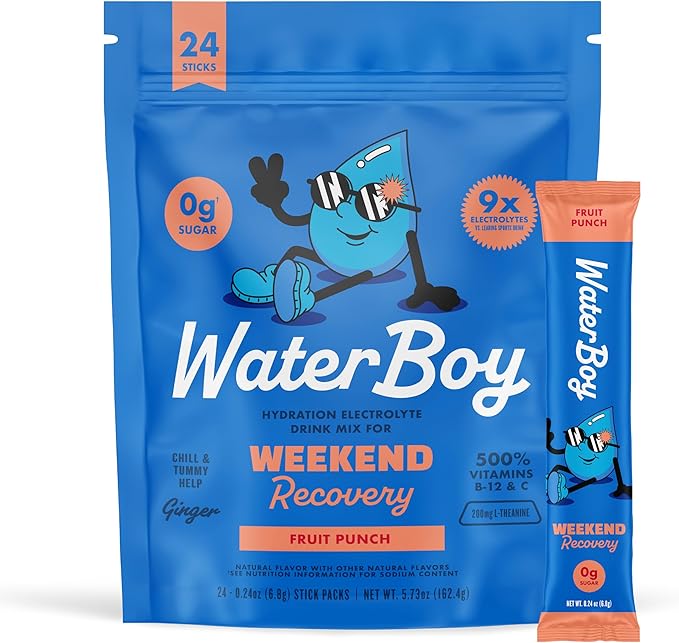Waterboy Weekend Recovery | 3,200mg Electrolyte Powder Packets | Ginger + L-Theanine + Vitamins |