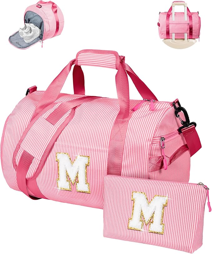 Cheer Up Gifts for Daughter, Girl Gym Bag, Kids Initial Overnight Duffel Bags with Shoe