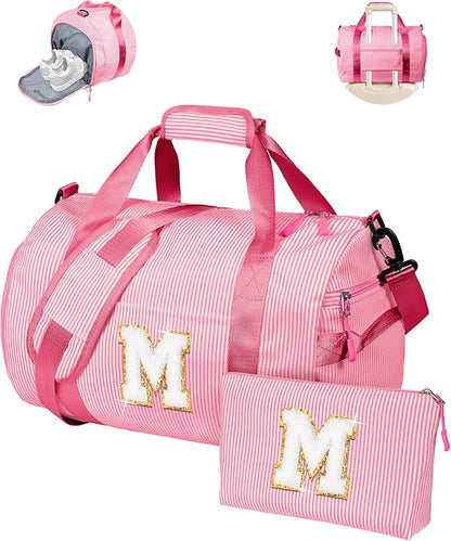 Cheer Up Gifts for Daughter, Girl Gym Bag, Kids Initial Overnight Duffel Bags with Shoe