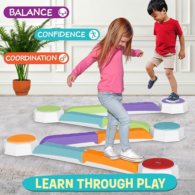 Balance Beam and Toddler Stepping Stones for Kids 13 Pieces, Jumping Stepping Stones Balance Beam
