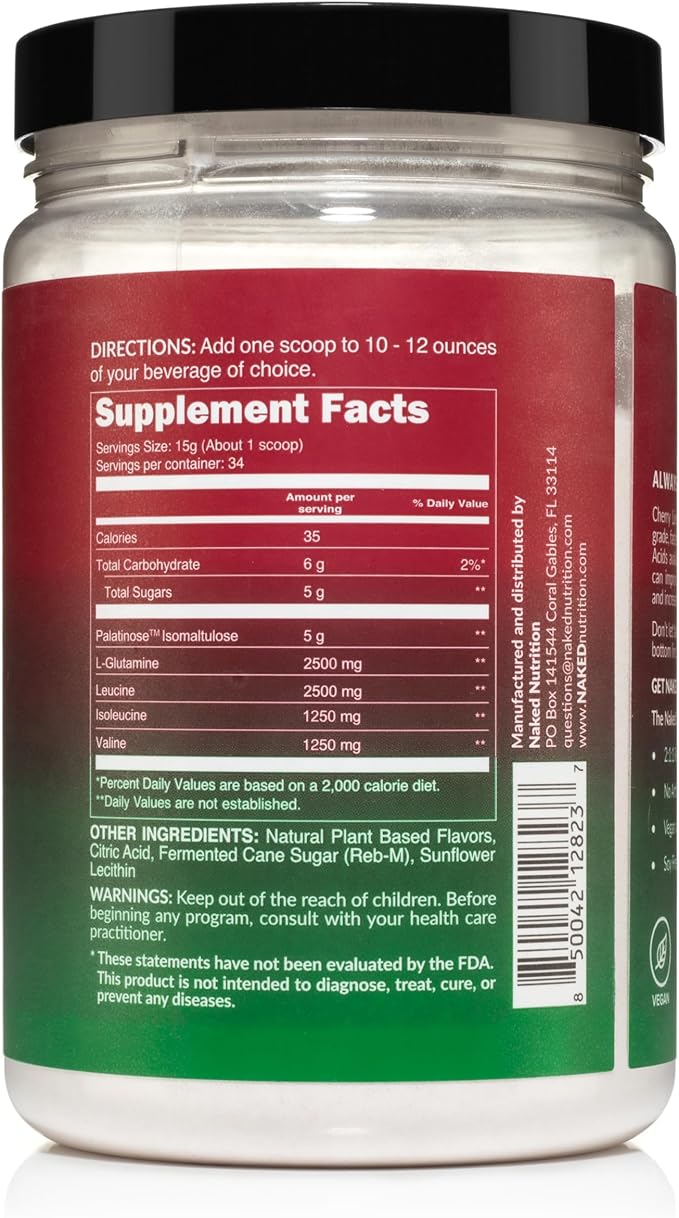NAKED Cherry Lime BCAAs Amino Acids Powder, 100% Pure 2:1:1 Formula, Vegan Branched Chain Amino