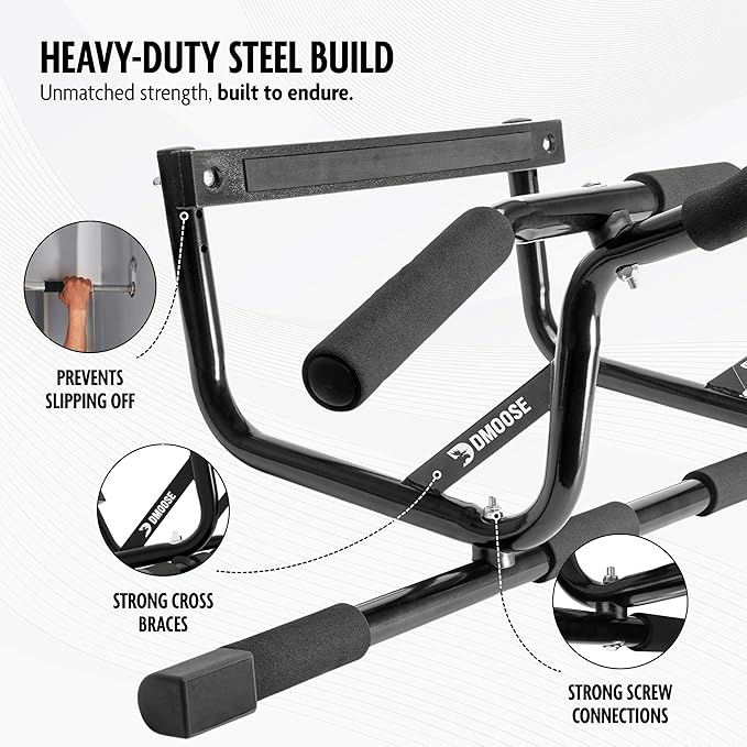 DMoose Fitness Pull Up Bar for Doorway - Upto 250 Lbs Capacity, No Screwing or Slipping, Hanging