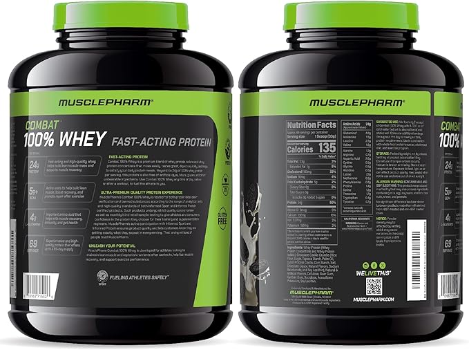 MusclePharm Combat 100% Whey Protein Powder, Cookies ?˜N??Cream Flavor, Fast Recovery & Muscle Gain