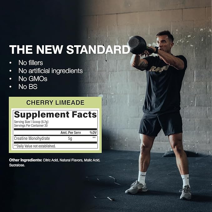 RAW Nutrition Creatine Monohydrate Powder, Cherry Limeade (30 Servings) - Micronized Creatine