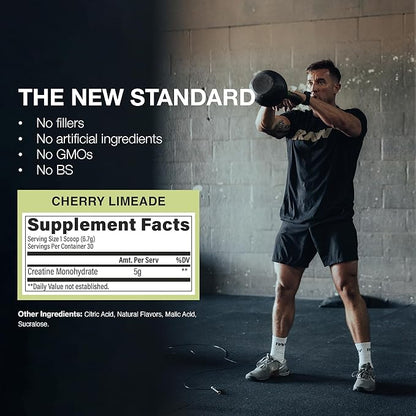 RAW Nutrition Creatine Monohydrate Powder, Cherry Limeade (30 Servings) - Micronized Creatine