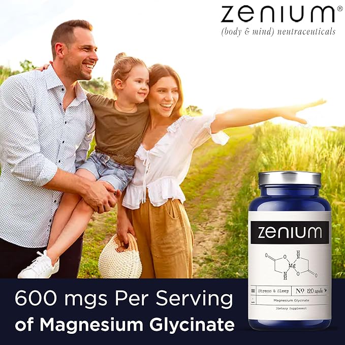 Zenium - Magnesium Glycinate 600 mg per Serving, 120 Capsules | Relieve Stress, Tension, Worry