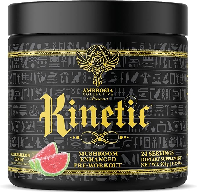 Ambrosia Kinetic Organic Preworkout, Mushroom Enhanced Natural Pre Workout Supplement, Nootropic