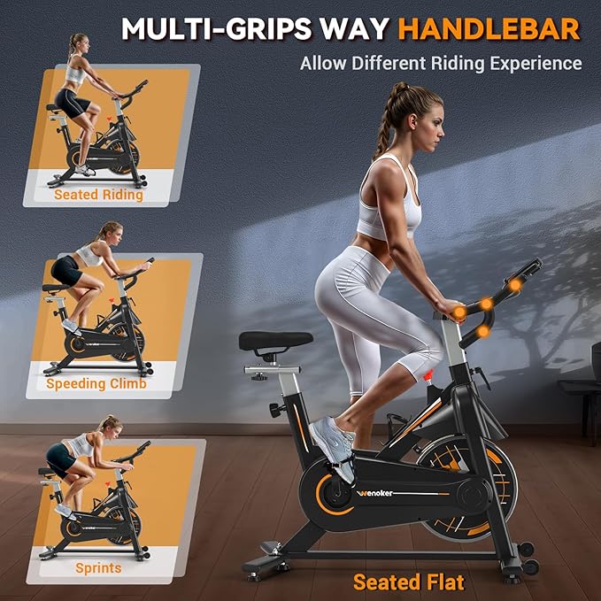 Exercise Bike, Wenoker Stationary Bike for Home, App Supported Indoor Bike with Silent Belt Drive