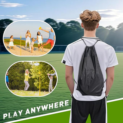 Teamaze Flying Disc Game Set with Height-Adjustable Poles & Score Tracker, Outdoor Bottle Toss Game
