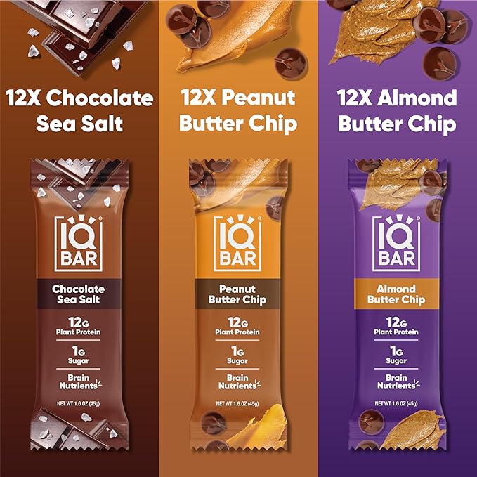 IQBAR Brain and Body Plant Protein Bars - Chocolate Lovers Variety - 36-Count Low Carb - Gluten