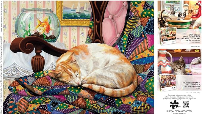 Buffalo Games - Joelle McIntyre - Sleeping Quilt Cat - 750 Piece Jigsaw Puzzle for Adults