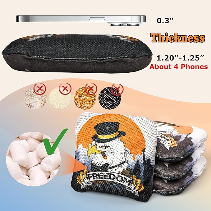 EunHo Cornhole Bags Regulation Dual Sided Set of 8, Professional Cornhole Bean Bags Slick & Sticky