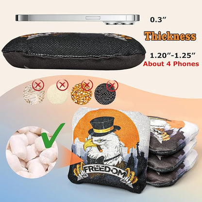 EunHo Cornhole Bags Regulation Dual Sided Set of 8, Professional Cornhole Bean Bags Slick & Sticky
