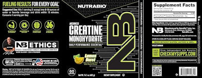 NutraBio Pure Micronized Creatine Monohydrate Powder Supplement, Lemon Burst, (300 g) - Supports