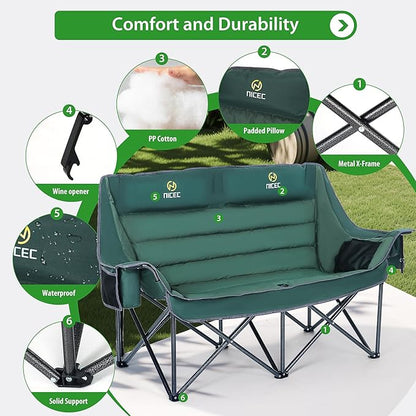 Nice C Double Padded Camping Chair, Oversized Loveseat Camping Chair, Outdoor Camping Couch for
