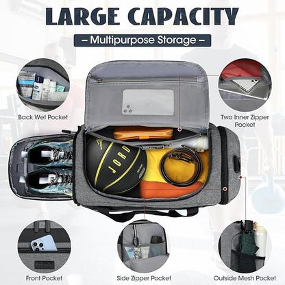 IGOLUMON Gym Bag for Men 55L Sports Duffel Bags Gym Duffle Bag Women with Shoe Compartment & Wet