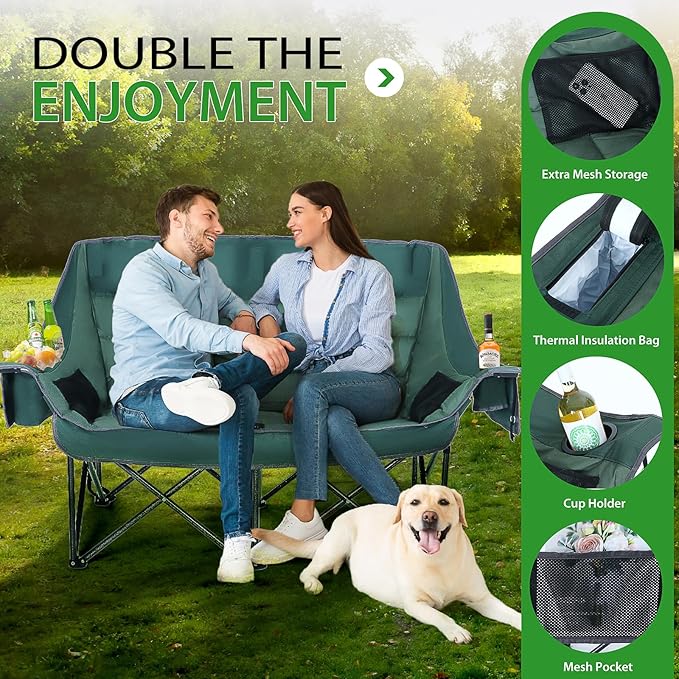 Nice C Double Padded Camping Chair, Oversized Loveseat Camping Chair, Outdoor Camping Couch for