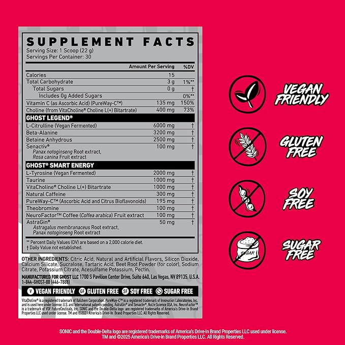 GHOST Legend Pre-Workout Powder, Sonic Cherry Limeade - 30 Servings ??Pre-Workout for Men & Women