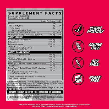 GHOST Legend Pre-Workout Powder, Sonic Cherry Limeade - 30 Servings ??Pre-Workout for Men & Women