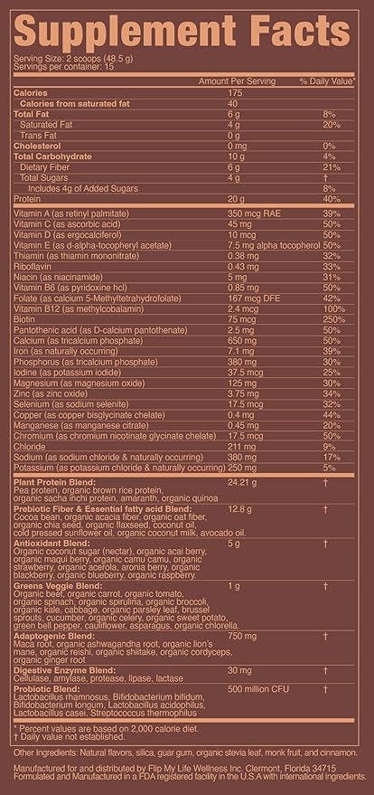 Flip 7 Natural SuperFood, Plant-Based Protein, Complete Meal Replacement to Support Healthy Gut, 7
