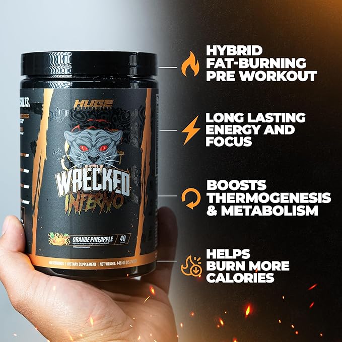 Wrecked Inferno - Thermogenic Pre Workout For Men & Women, Increase Energy, Boost Thermogenesis &