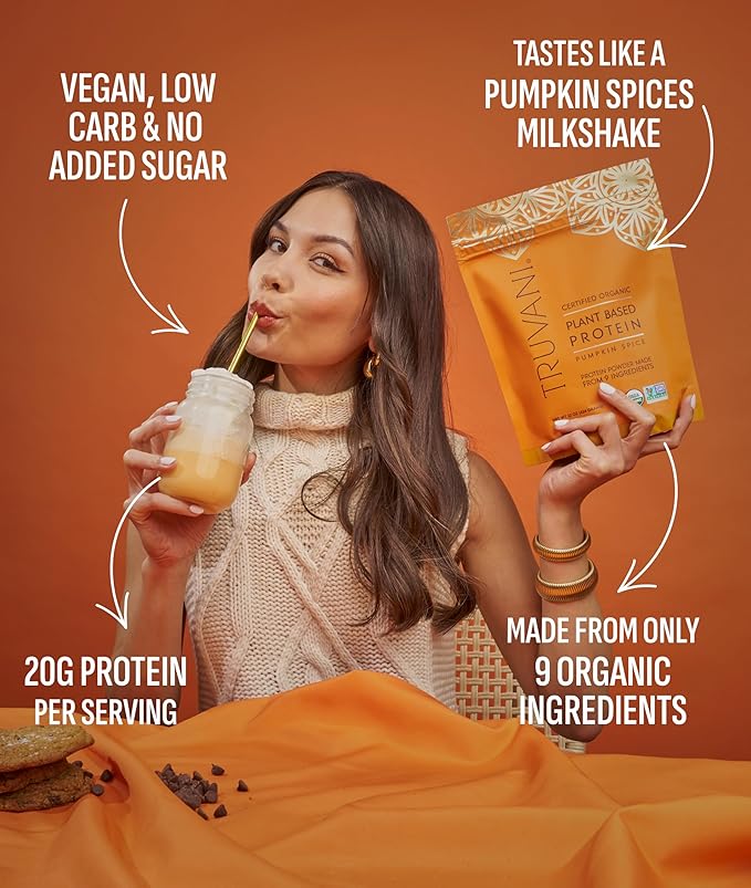Truvani Vegan Pea Protein Powder | Pumpkin Spice | 20g Organic Plant Based Protein | 20 Servings |