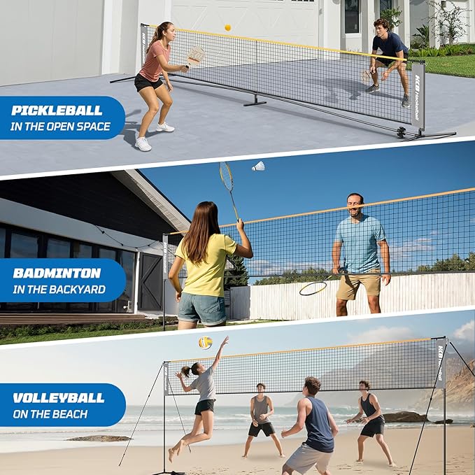 Haokelball Badminton Volleyball Pickleball Net Set, 22FT Portable All-in-One Nets System for