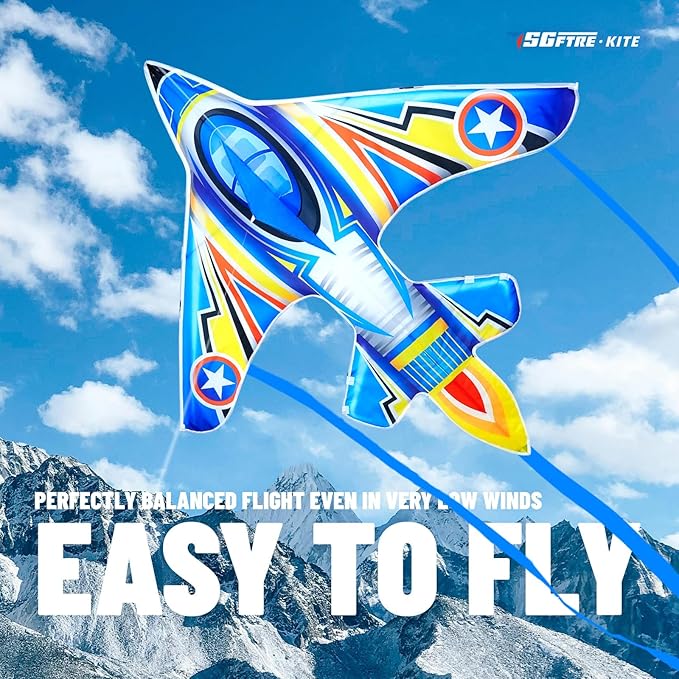 Airplane Kite for Kids and Adults, Easy to Fly with Durable Fiberglass Frame, Outdoor Fun Sports