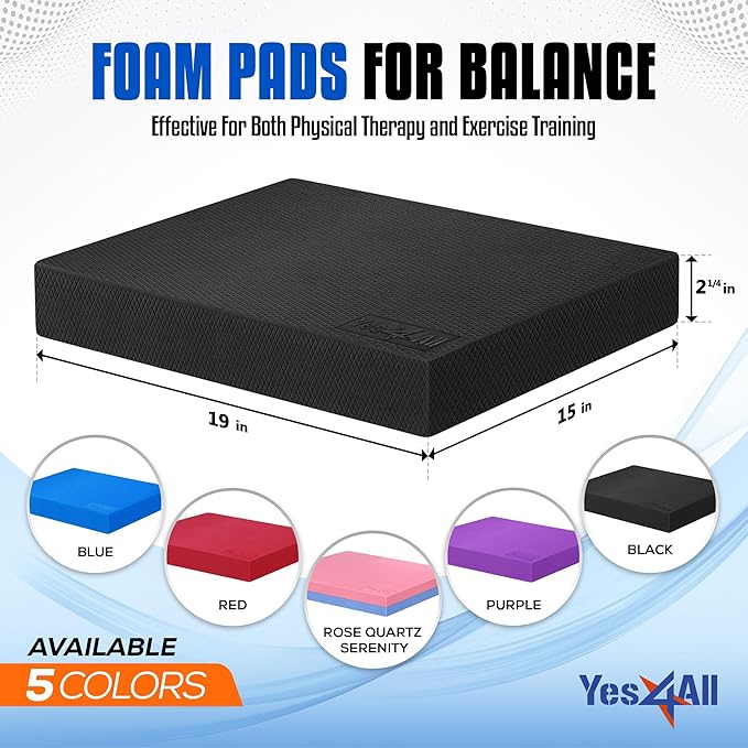 Yes4All Upgraded Size Foam Pad for Exercise, Nonslip Foam Balance Pad Physical Therapy, Yoga &