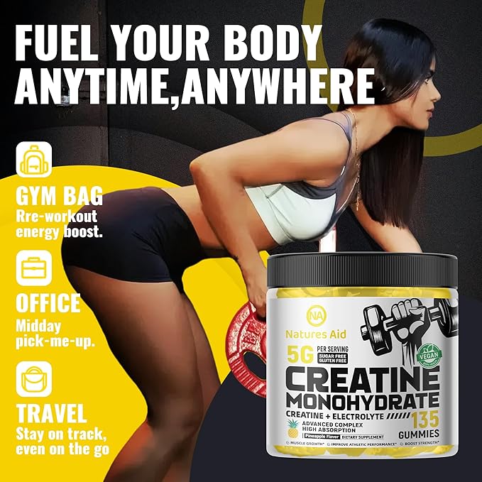 Creatine Monohydrate Gummies (5g) – Pre-Workout Energy & Muscle Growth Support for Men & Women |