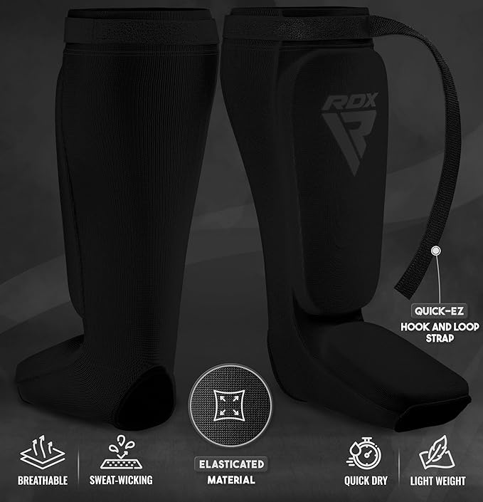 RDX Shin Guards Kickboxing Muay Thai, SATRA Approved, MMA Leg Instep Protection Pads, Sparring