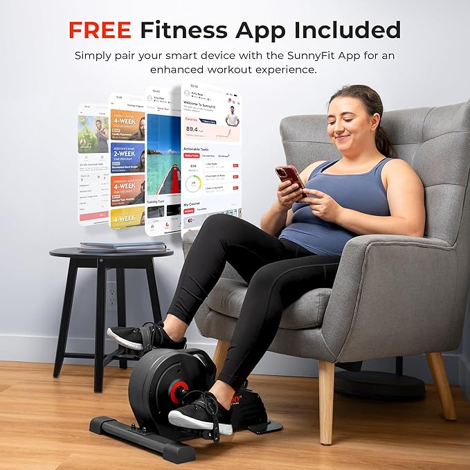 Sunny Health & Fitness Dual Function Under Desk Pedal Exerciser, Portable Indoor Cardio Mini Bike