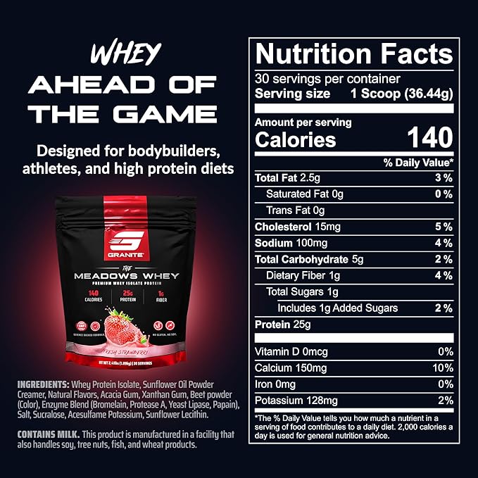 Granite Supplements The Meadows Whey Protein Isolate Protein Powder for Lean Muscle with 150