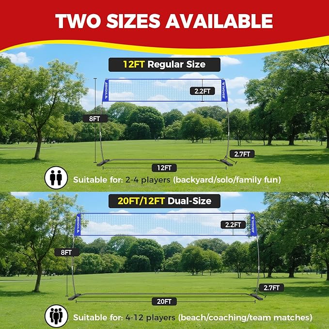 BAGAIL Volleyball Net, 12ft/20ft Portable Volleyball Net for Backyard - Adjustable Height