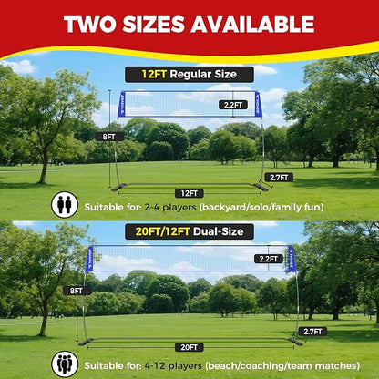 BAGAIL Volleyball Net, 12ft/20ft Portable Volleyball Net for Backyard - Adjustable Height
