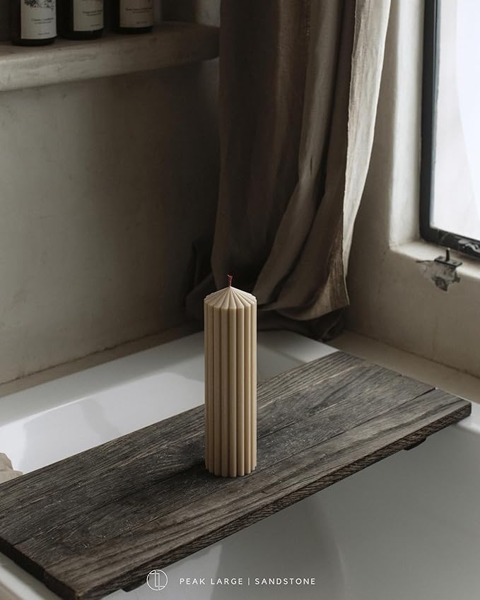 LAWA Ribbed Peak Pillar Candle - Large Beautiful Handmade Pillar Scented Soy Wax Candle Elegant